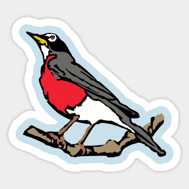 American Robin on Branch – Aqua Minimal Bird Art Sticker by DonWillisJrArt